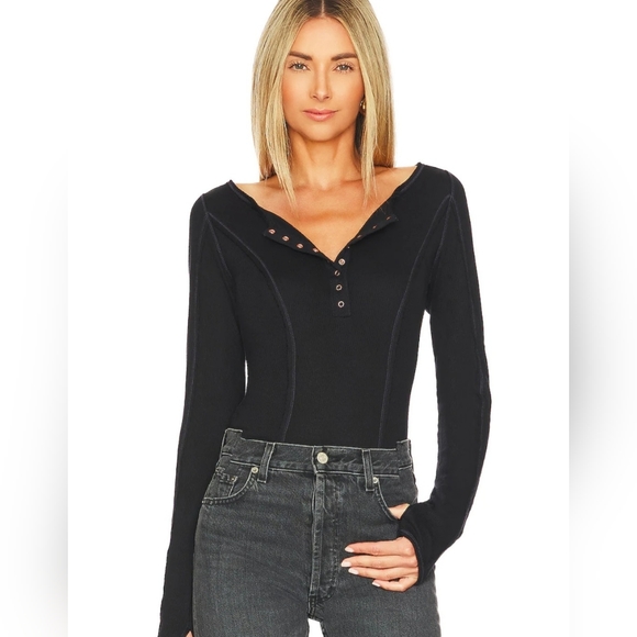 Free People Tops - Free People Sloane Bodysuit Black Womens Large